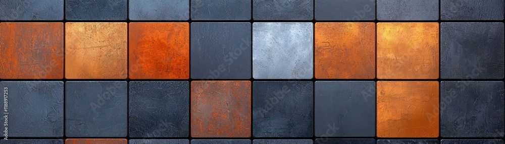 Fototapeta premium Textured Wall Tiles in Various Colors Including Black, Orange, Gray, and Gold Tones
