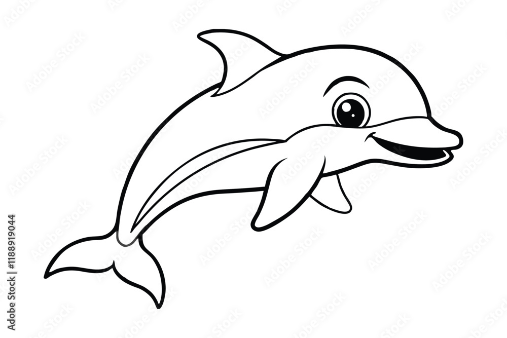 Fototapeta premium Line art design of a charming cartoon baby dolphin with a sleek rounded body.eps