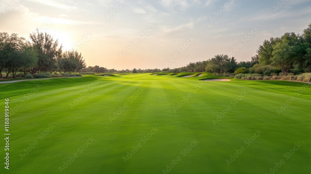 A picturesque golf course landscape showcasing lush green fairways under a serene sky, ideal for golf enthusiasts and nature lovers. A picturesque golf course landscape showcasing lush green fairways under a serene sky, ideal for golf enthusiasts and nature lovers.