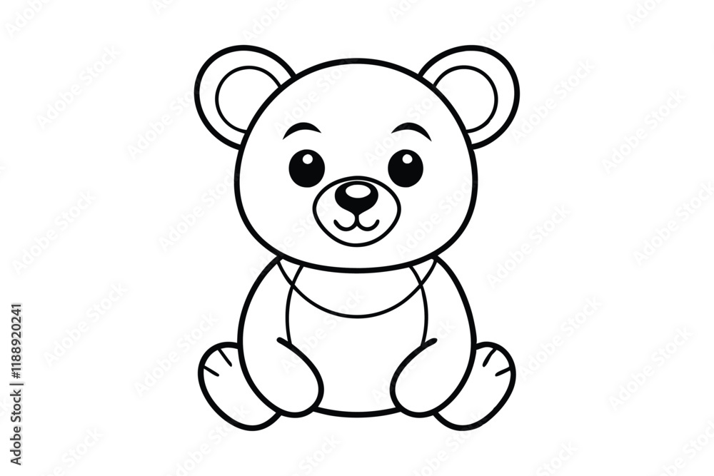 Fototapeta premium Line art design of a sweet cartoon baby bear with round ears.eps