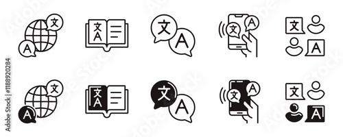 language translate icon line set online global international communication dictionary translation signs vector outline illustration