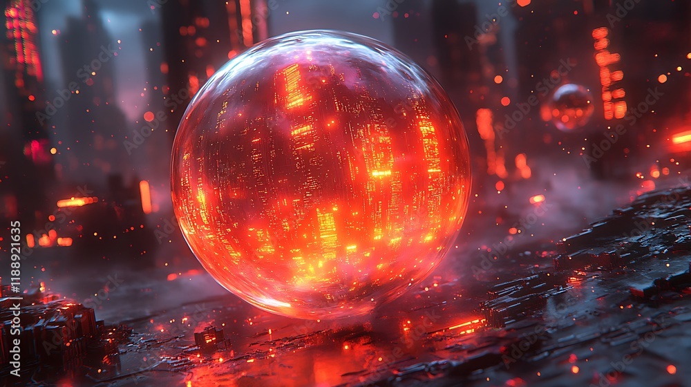 Glowing Orb Encapsulates Futuristic Cityscape Glowing Orb Encapsulates Futuristic Cityscape