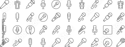 Microphone Line Icon Collection. Outline Signs for Graphic and Web Design, Apps, Adverts, Various Cards