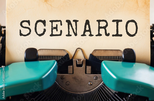 SCENARIO text inscription on paper printing machine background