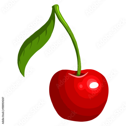 red cherry with leaf