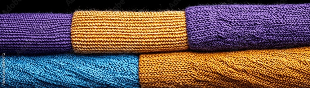 Colorful Knit Textures in Close-Up with Various Patterns and Warmth for Cozy Apparel Design Colorful Knit Textures in Close-Up with Various Patterns and Warmth for Cozy Apparel Design