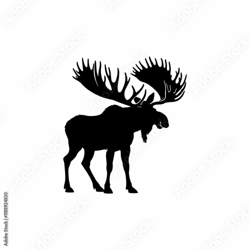A striking silhouette of a moose, showcasing its large antlers and powerful physique.