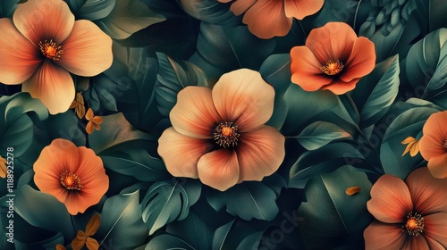 Wallpaper Mural beautiful fantasy vintage wallpaper botanical flower bunch,vintage motif for floral print digital background.generative ai. illustration Torontodigital.ca