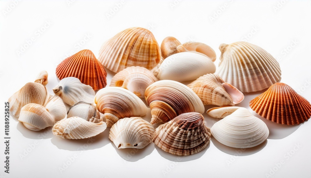 numerous seashells on white background numerous seashells on white background