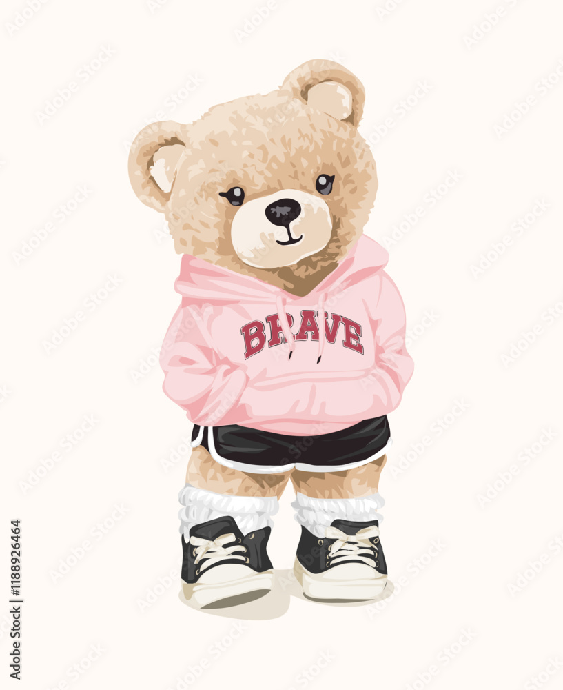 cute girly bear doll in pink hoodie graphic vector illustration cute girly bear doll in pink hoodie graphic vector illustration