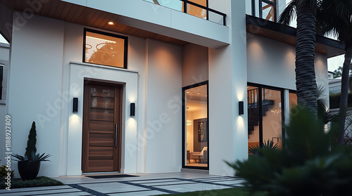 Modern House Exterior at Night: Luxury Home Design and Architecture