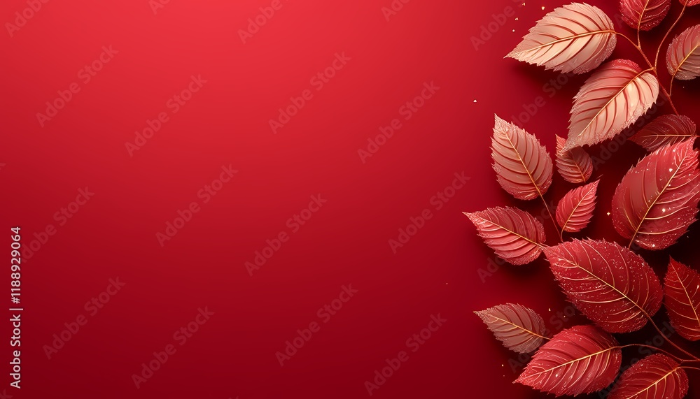 Obraz premium Elegant Autumn Red Background With Glittering Leaves and Decorative Design Touch