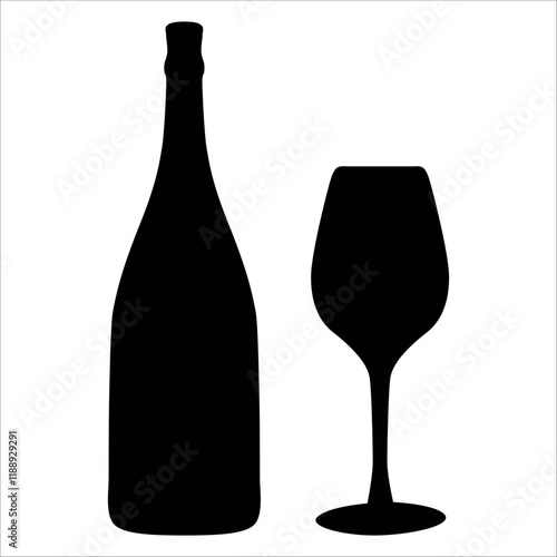 Wine Bottle and Glass Silhouette vector illustration