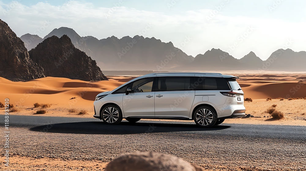 MPV Car on a Desert Street in Saudi Arabia MPV Car on a Desert Street in Saudi Arabia