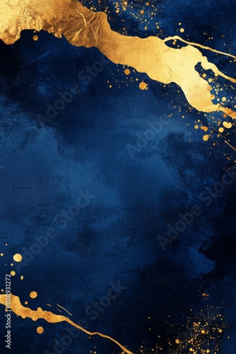 This elegantly crafted abstract background features a rich blue texture with bold gold splashes. Its ideal for luxury design projects or creating impactful presentations that stand out