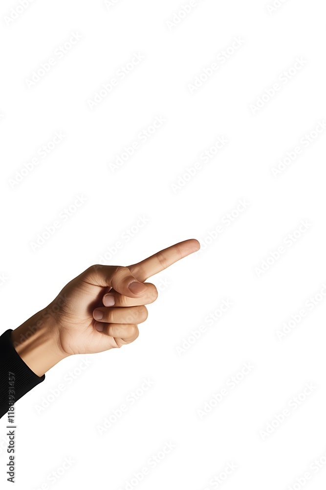 A young businessman pointing hand to air on white background A young businessman pointing hand to air on white background