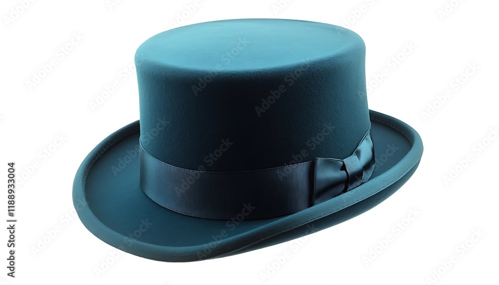 Classic deep teal top hat with a glossy finish, isolated on a pure white backdrop Classic deep teal top hat with a glossy finish, isolated on a pure white backdrop