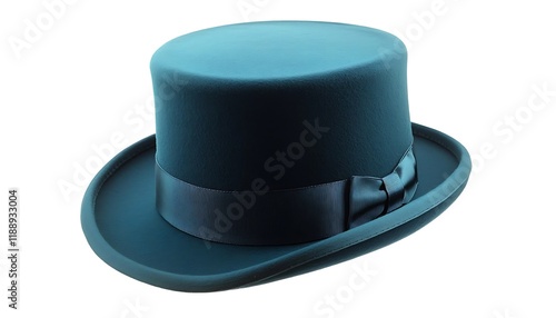 Classic deep teal top hat with a glossy finish, isolated on a pure white backdrop