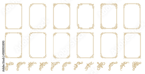 Set of vintage borders and frames, Decorative isolated corners. Vector retro illustration..eps