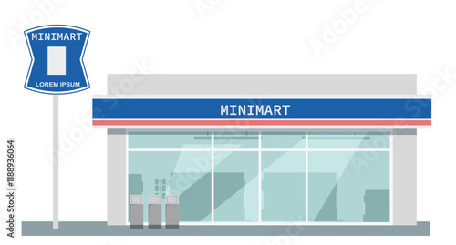 Icon mini convenience store art modern element map road sign symbol logo famous identity city style shop urban 3d flat building street isolated white background design vector template illustration