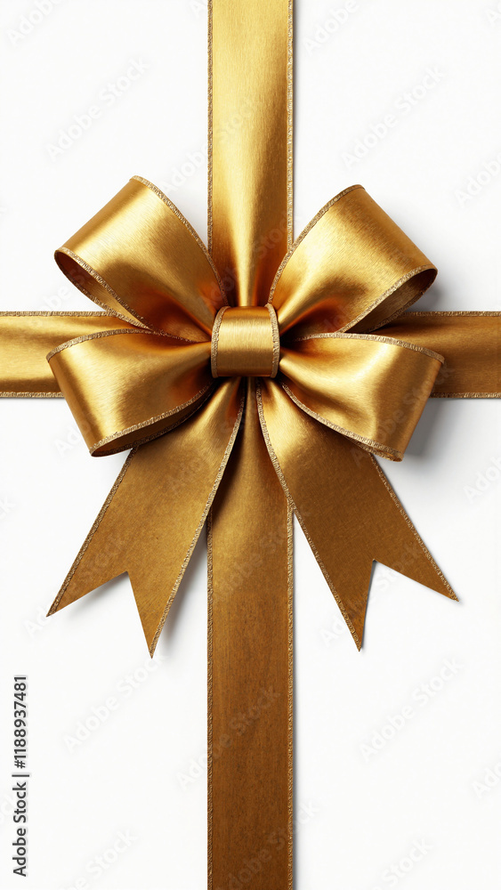Luxurious Gold Ribbon Bow: Top-Down View on white background for Elegant Design Projects and Branding Luxurious Gold Ribbon Bow: Top-Down View on white background for Elegant Design Projects and Branding