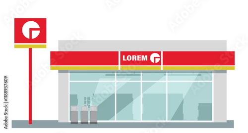 Icon mini convenience store art modern element map road sign symbol logo famous identity city style shop urban 3d flat building street isolated white background design vector template illustration