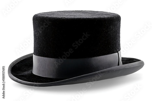 Classic black top hat with a glossy finish, isolated on a solid white background