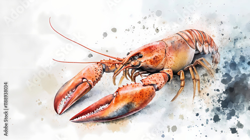 Detailed watercolor painting of a lobster on a white background. suitable for seafood or marine life concepts. Seawood. Illustration photo