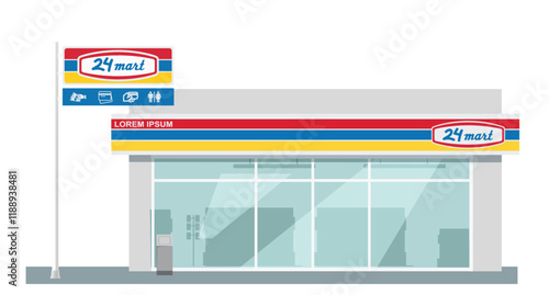 Icon mini convenience store art modern element map road sign symbol logo famous identity city style shop urban 3d flat building street isolated white background design vector template illustration