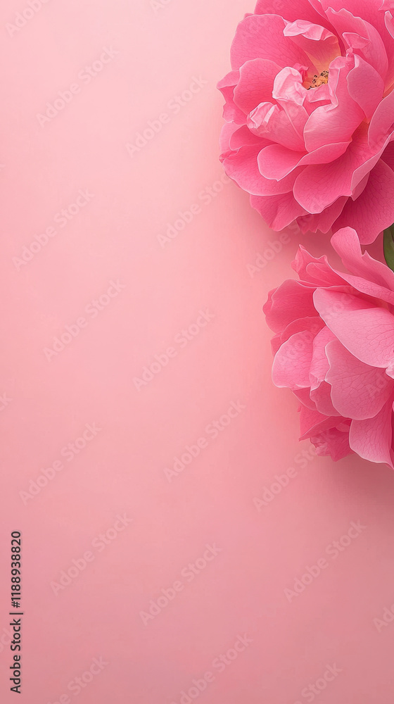 Pink peonies on soft pink background create delicate floral border Pink peonies on soft pink background create delicate floral border