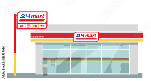 Icon mini convenience store art modern element map road sign symbol logo famous identity city style shop urban 3d flat building street isolated white background design vector template illustration