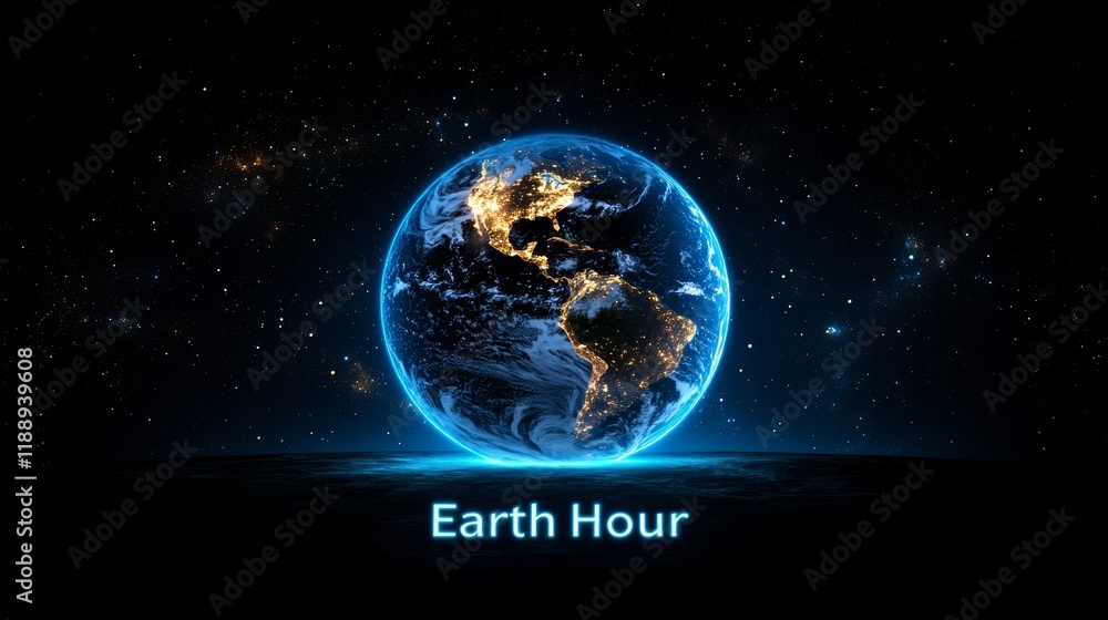 Fototapeta premium Earth Hour: A Glowing Tribute to Planetary Unity and Sustainability 3
