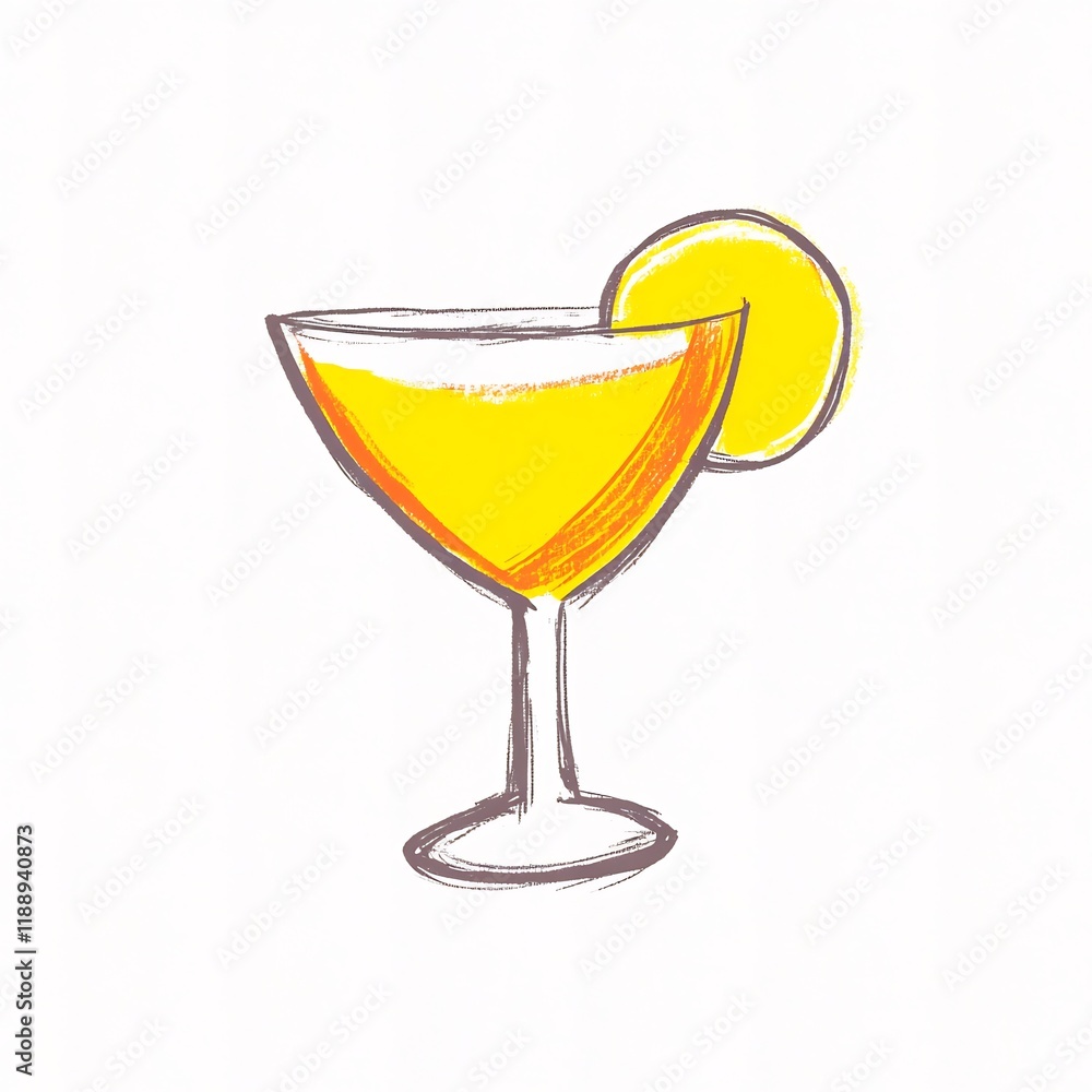 Hand-Drawn Sketch of a Refreshing Yellow Cocktail, Summer Drink Illustration. AI Generated Hand-Drawn Sketch of a Refreshing Yellow Cocktail, Summer Drink Illustration. AI Generated