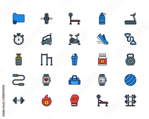 Workout Filled Line Icon Set: Fitness Goals, Exercise Routines, and Healthy Lifestyles Icons