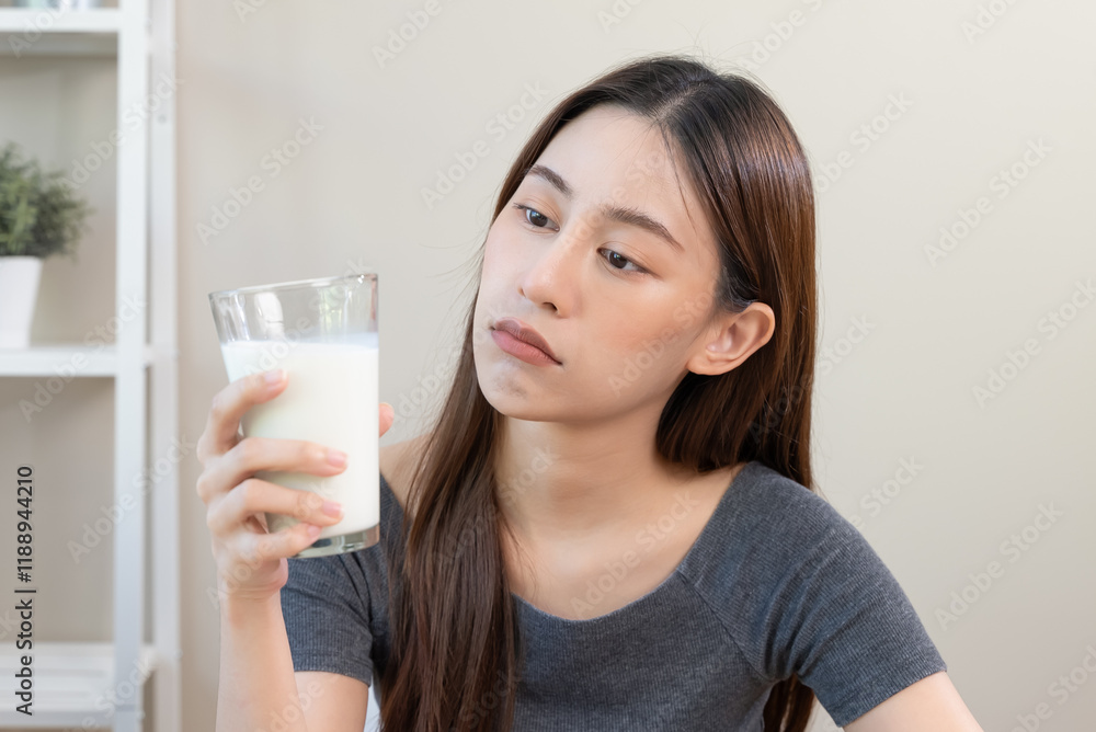 lactose intolerance concept. Woman having a stomachache because drink milk. lactose intolerance concept. Woman having a stomachache because drink milk.