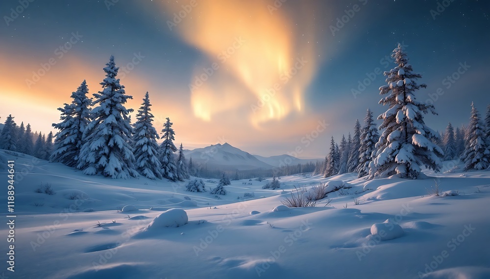 Snow-Covered Pines Under a Serene Aurora Borealis Snow-Covered Pines Under a Serene Aurora Borealis
