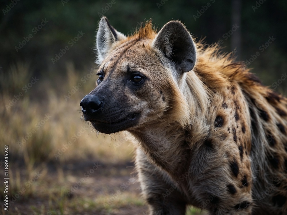 Captivating hyena showcasing its unique spotted coat, sharp gaze, and untamed essence. Perfect for wildlife, nature, or safari-themed projects with an exotic edge Captivating hyena showcasing its unique spotted coat, sharp gaze, and untamed essence. Perfect for wildlife, nature, or safari-themed projects with an exotic edge