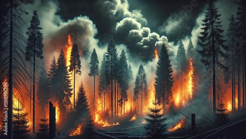 Wildfire in Dense Forest