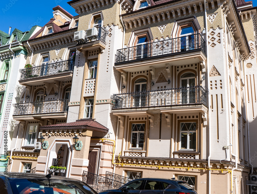 Modern exterior of Houses Buildings facade architecture street. Balconies and windows Modern exterior of Houses Buildings facade architecture street. Balconies and windows