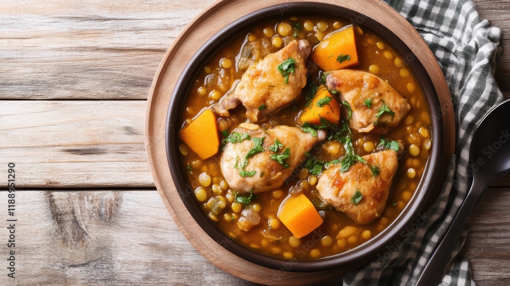Hearty chicken and pumpkin lentil stew, packed with rich flavors and wholesome ingredients for a comforting meal. Hearty chicken and pumpkin lentil stew, packed with rich flavors and wholesome ingredients for a comforting meal.