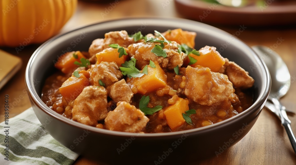 Hearty chicken and pumpkin lentil stew, packed with rich flavors and wholesome ingredients for a comforting meal. Hearty chicken and pumpkin lentil stew, packed with rich flavors and wholesome ingredients for a comforting meal.