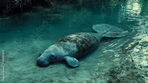 West Indian manatee (Trichechus manatus), female, cow, Three Sisters Springs, Manatee Sanctuary, Crystal River, Florida, USA, North America photo