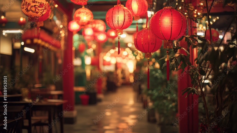 © amin11mario - Red Lanterns Illuminate Festive Pathway Scene © amin11mario - Red Lanterns Illuminate Festive Pathway Scene