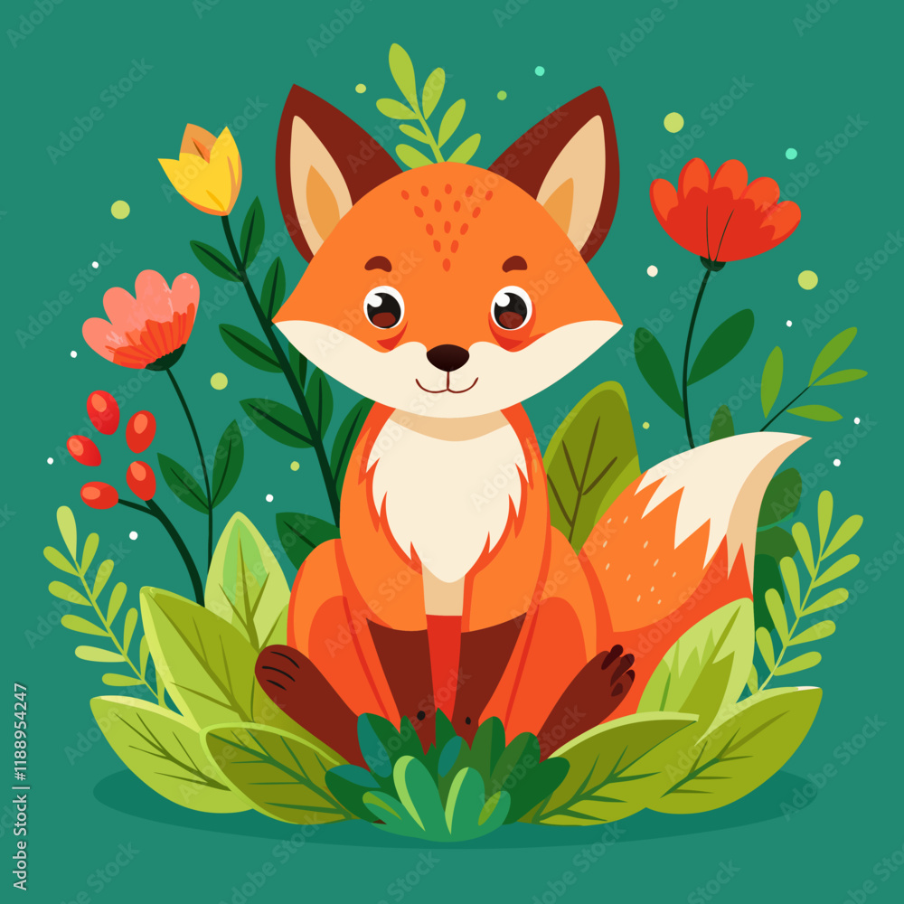 Cute Cartoon Fox Stylized Illustration – Sitting Fox with Big Eyes and Fluffy Tail Cute Cartoon Fox Stylized Illustration – Sitting Fox with Big Eyes and Fluffy Tail