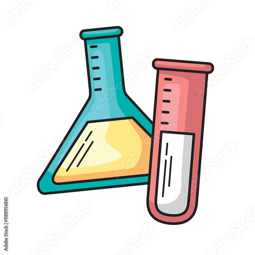 Chemistry laboratory glassware for scientific experimentation. Suitable for educational materials, science presentations, or laboratory related designs and projects