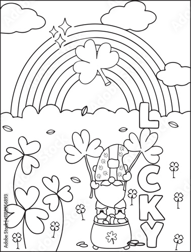 St Patricks Day poster Round greeting card Vector doodle illustration Coloring pages