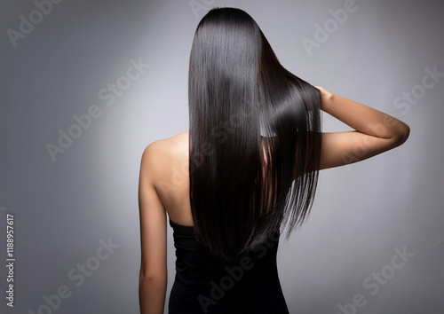 アジア人女性の美しい黒髪。（Beautiful black hair of an Asian woman.）

