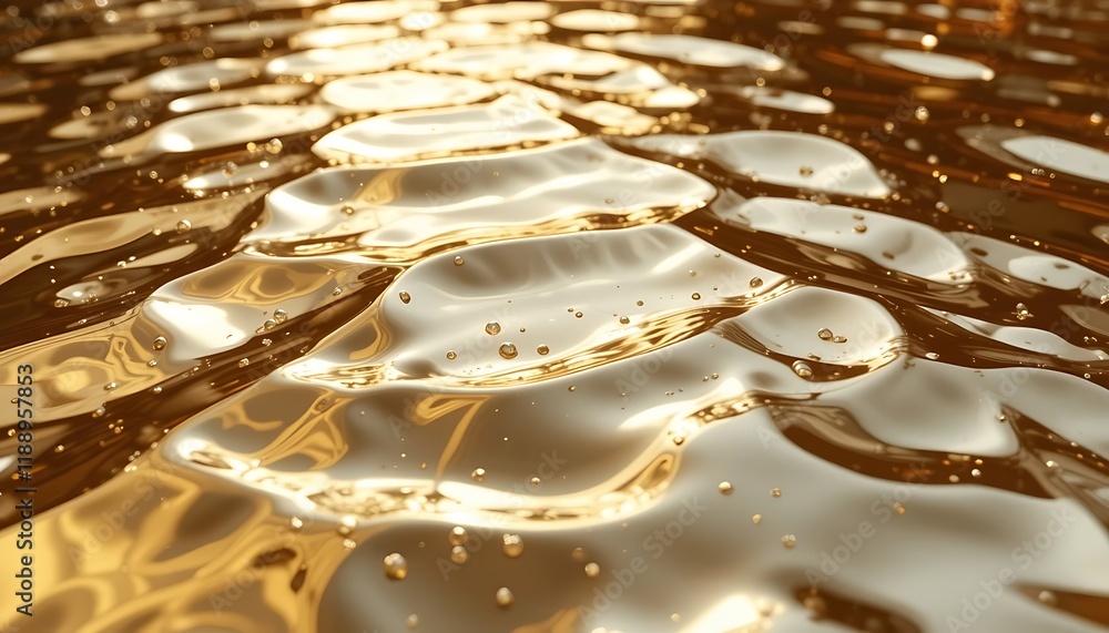 Fototapeta premium Golden Liquid Surface with Gentle Waves and Bubbles