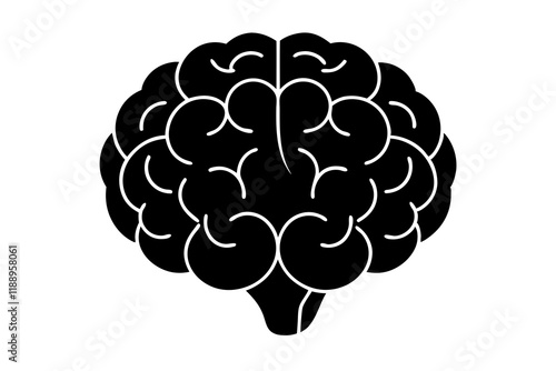 Brain Icon Line Art Silhouette on White Background