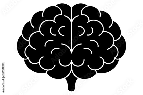 Brain Icon Line Art Silhouette on White Background